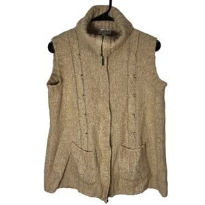 St. John Sport cream tan cable knit full zippered vest w/ pockets size S classic